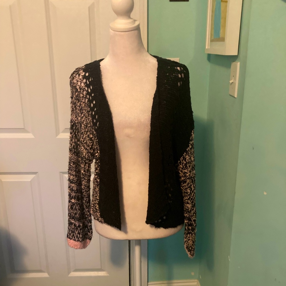 Navy and Pink Open Knit Cardigan Sweater